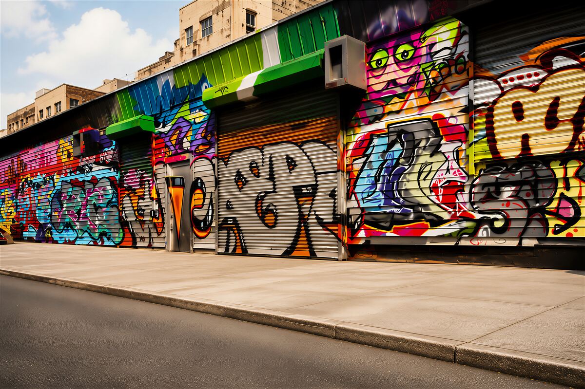 Papier peint Maisons de rue peintes en graffiti
