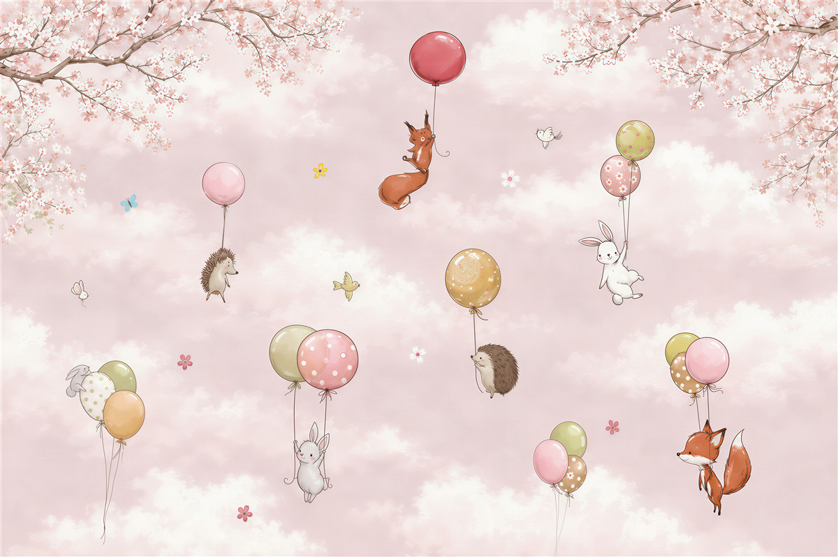 Papier peint Animaux flottant sur des ballons