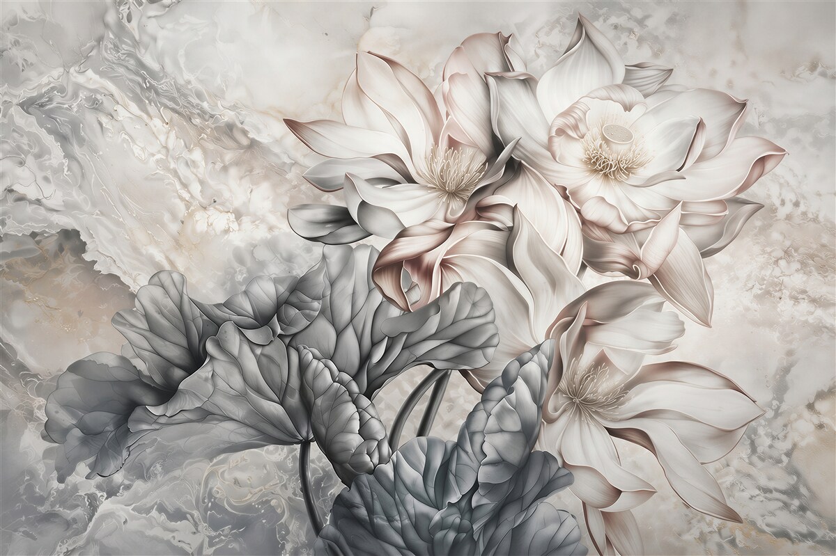 Papier peint grandes fleurs extraordinaires dessinées
