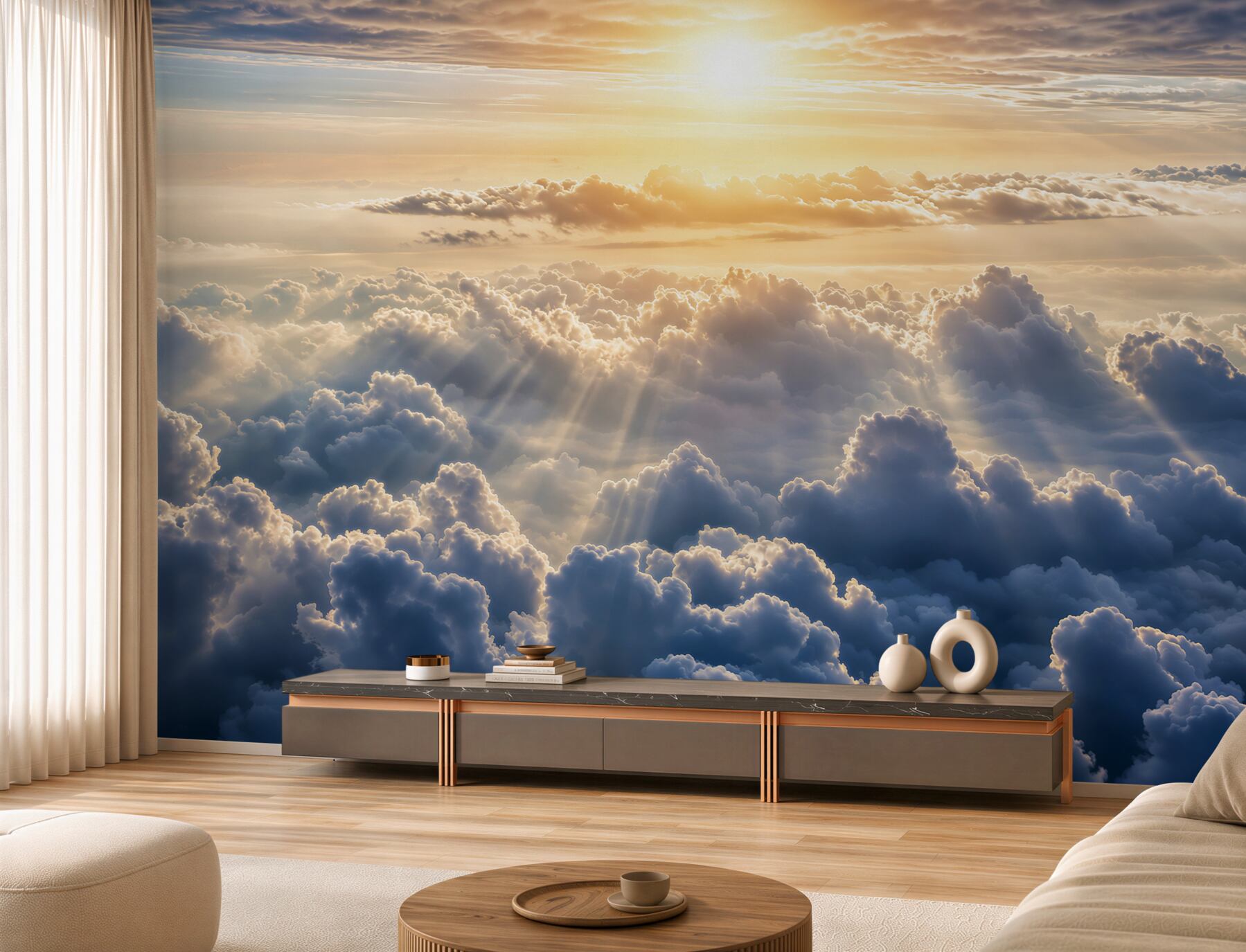 Papier peint soleil au-dessus des nuages encombrants