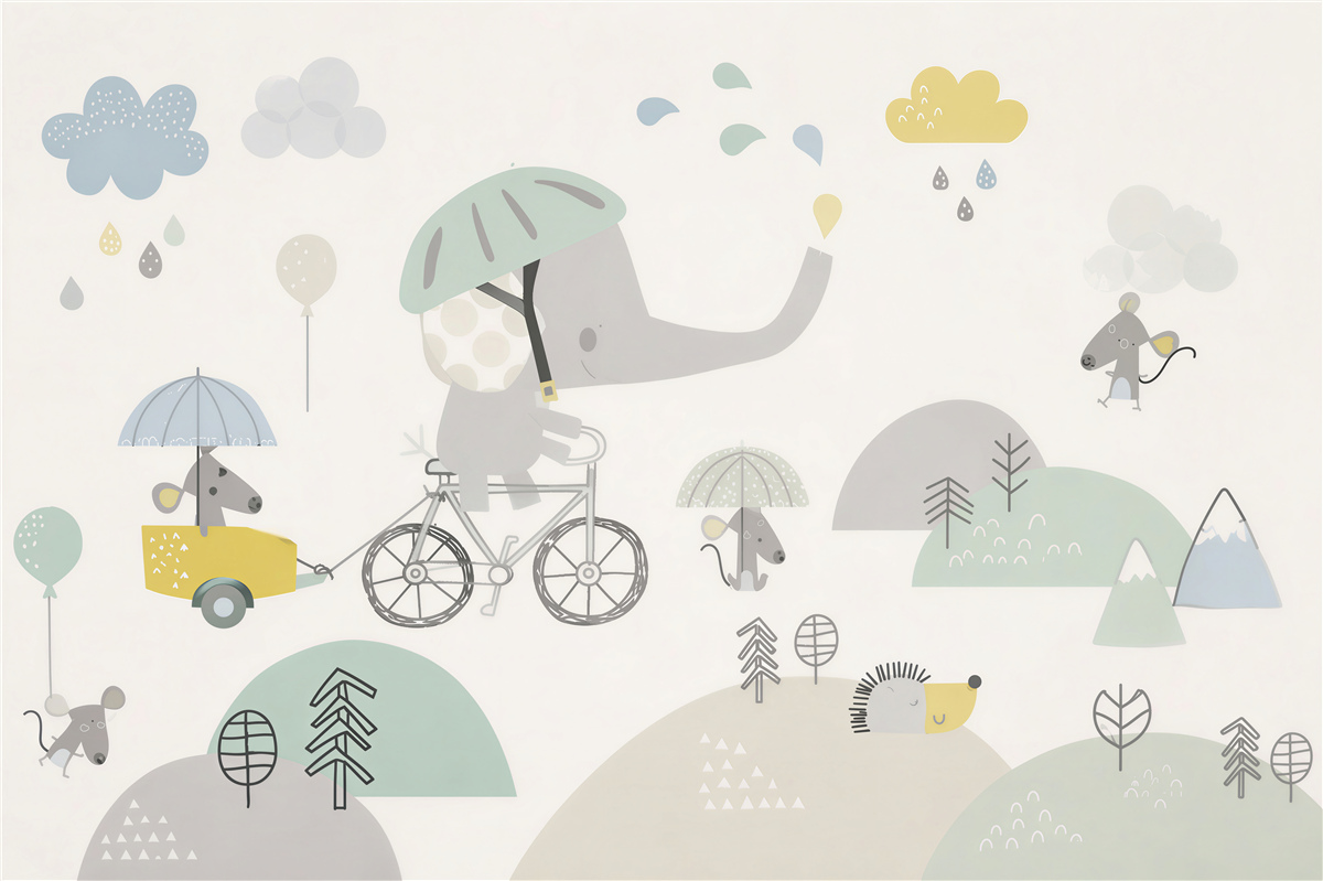Papier peint Éléphant à vélo et autres animaux