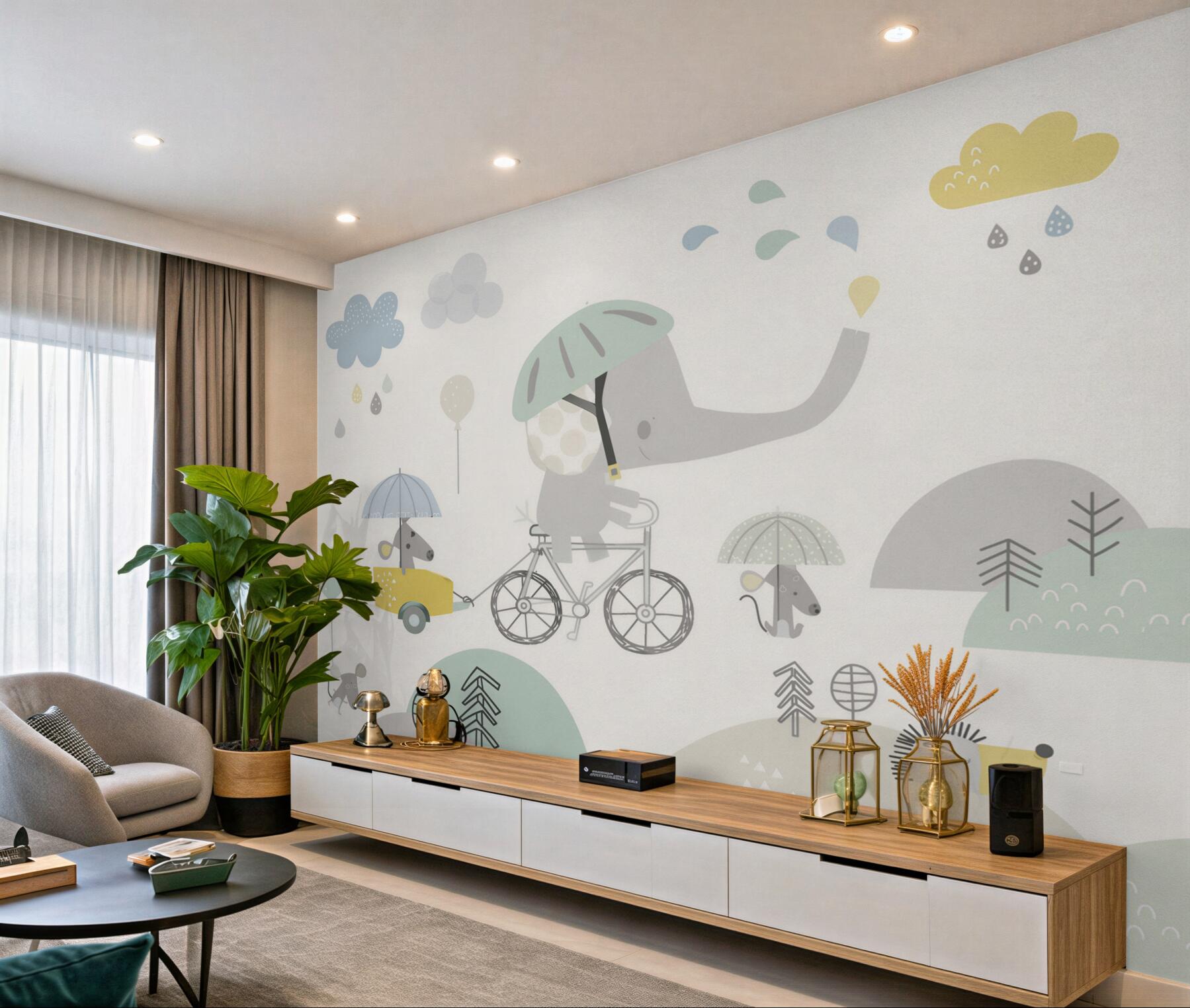 Papier peint Éléphant à vélo et autres animaux