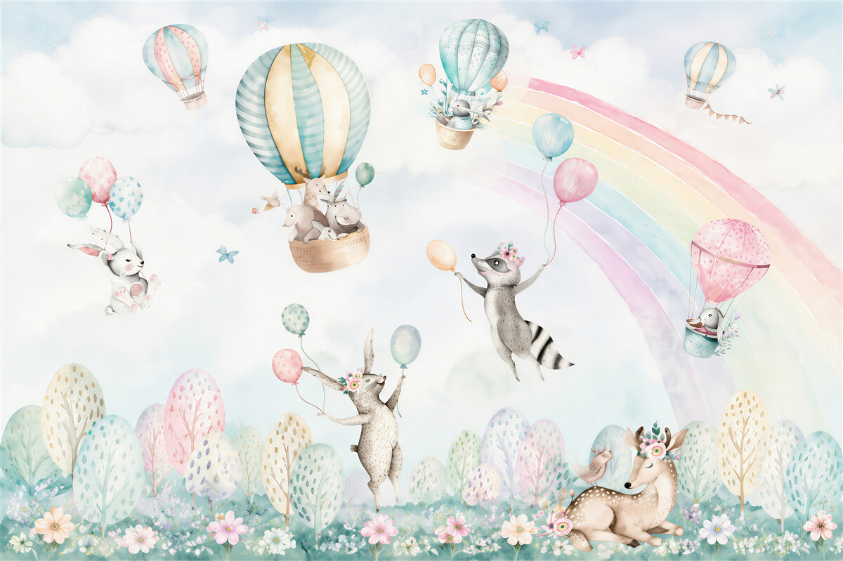 Papier peint Animaux jouant avec des ballons et volant
