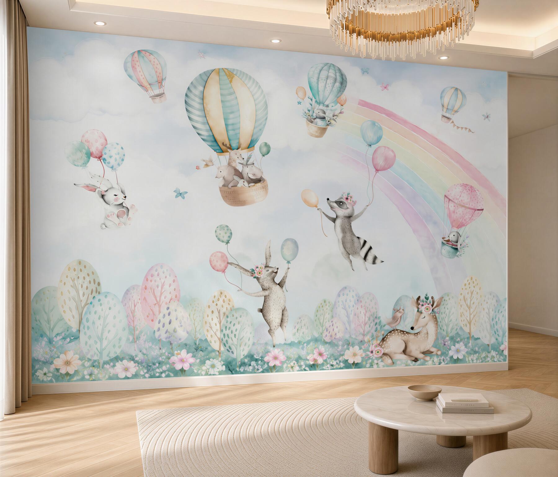 Papier peint Animaux jouant avec des ballons et volant