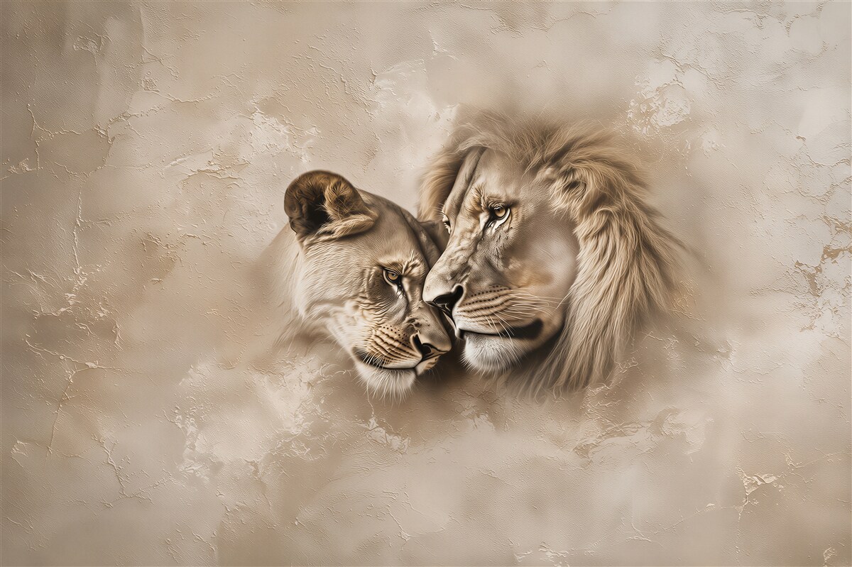 Papier peint Couple de lionne et lion