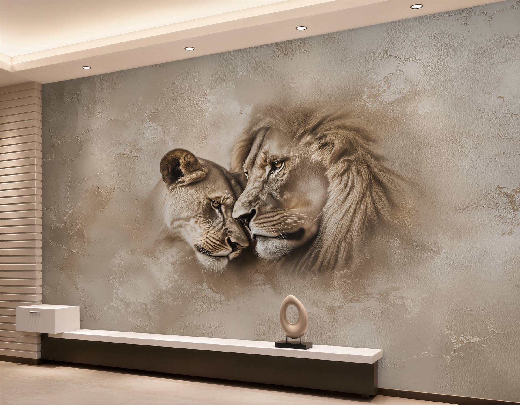 Papier peint Couple de lionne et lion