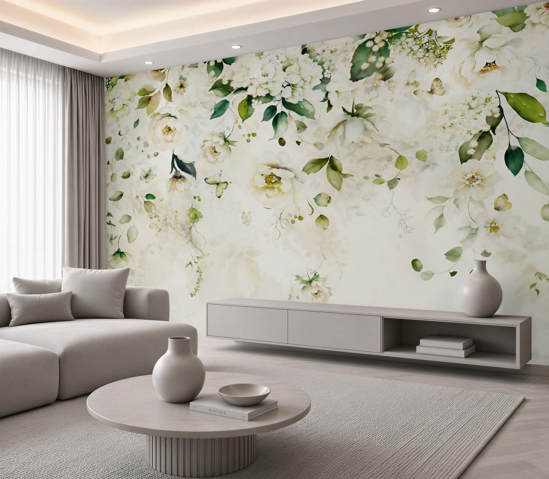 Papier peint Branches suspendues avec des fleurs blanches