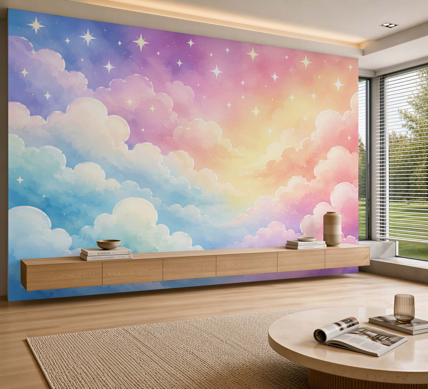 Papier peint nuages multicolores dans le ciel lumineux