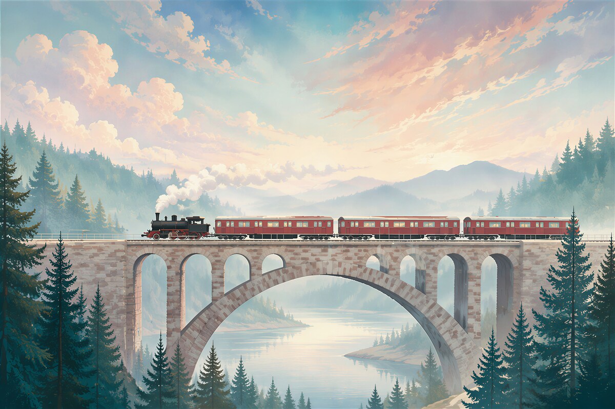 Papier peint Train traverse un pont