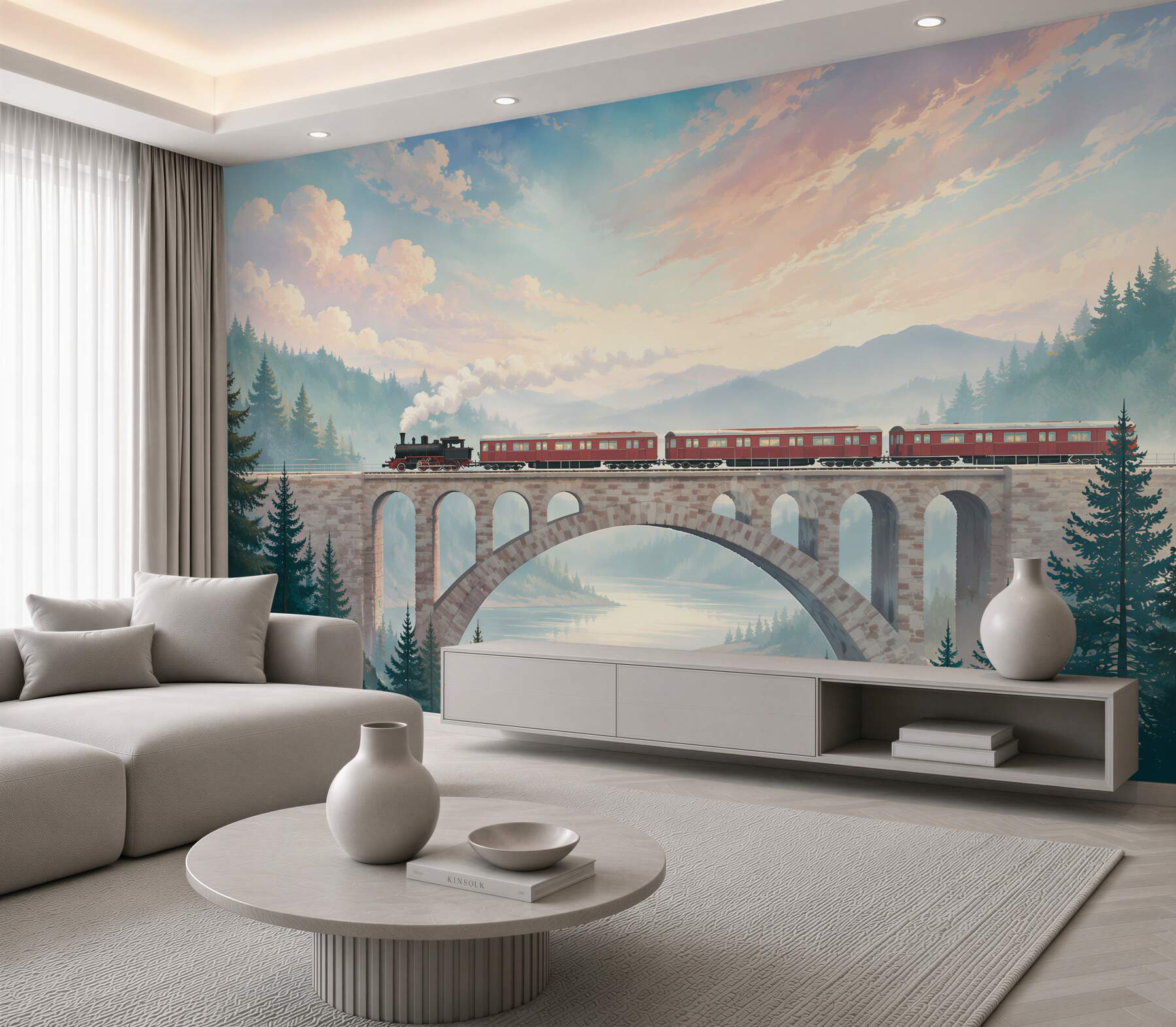 Papier peint Train traverse un pont