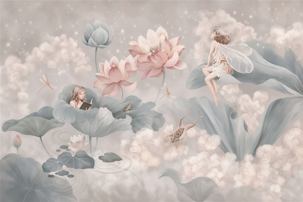 Papier peint Fées dans des bourgeons de fleurs