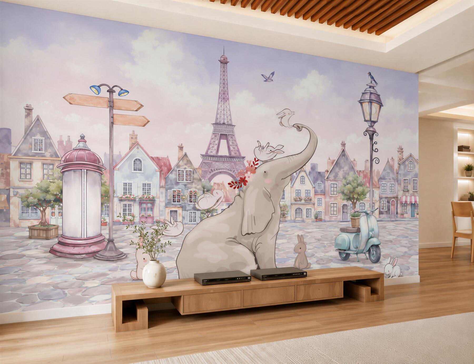 Papier peint Éléphant arrivé en ville