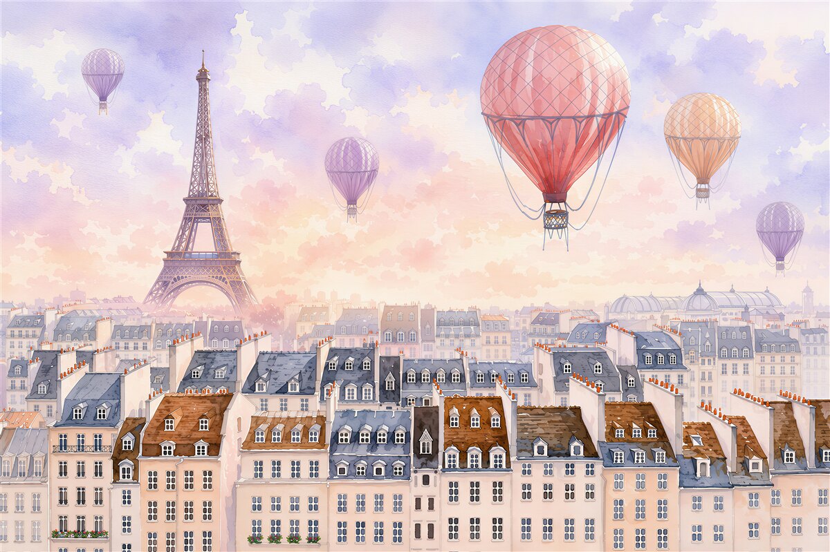 Papier peint Tour Eiffel et maisons de Paris