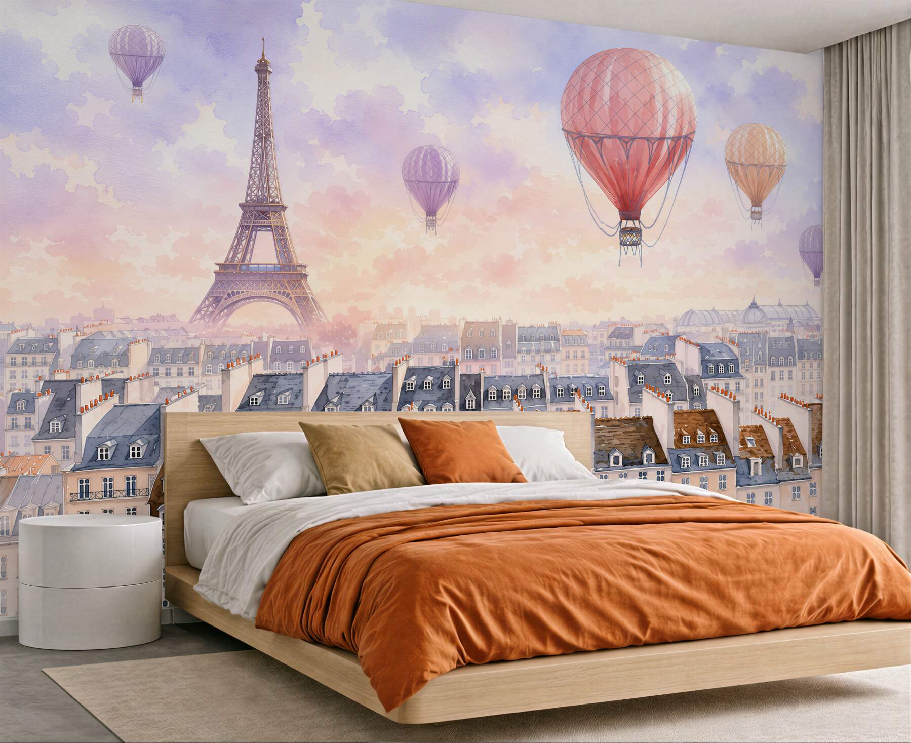 Papier peint Tour Eiffel et maisons de Paris