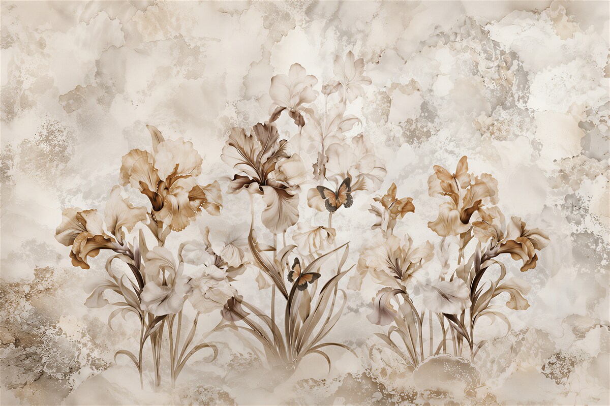 Papier peint Feuilles d'automne brumeuses et papillons