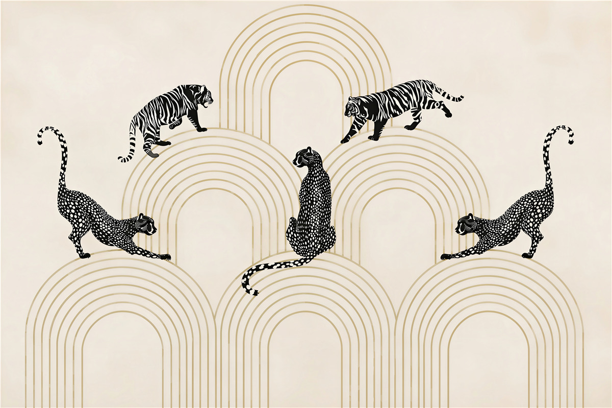 Papier peint Panthères et tigres sur les collines