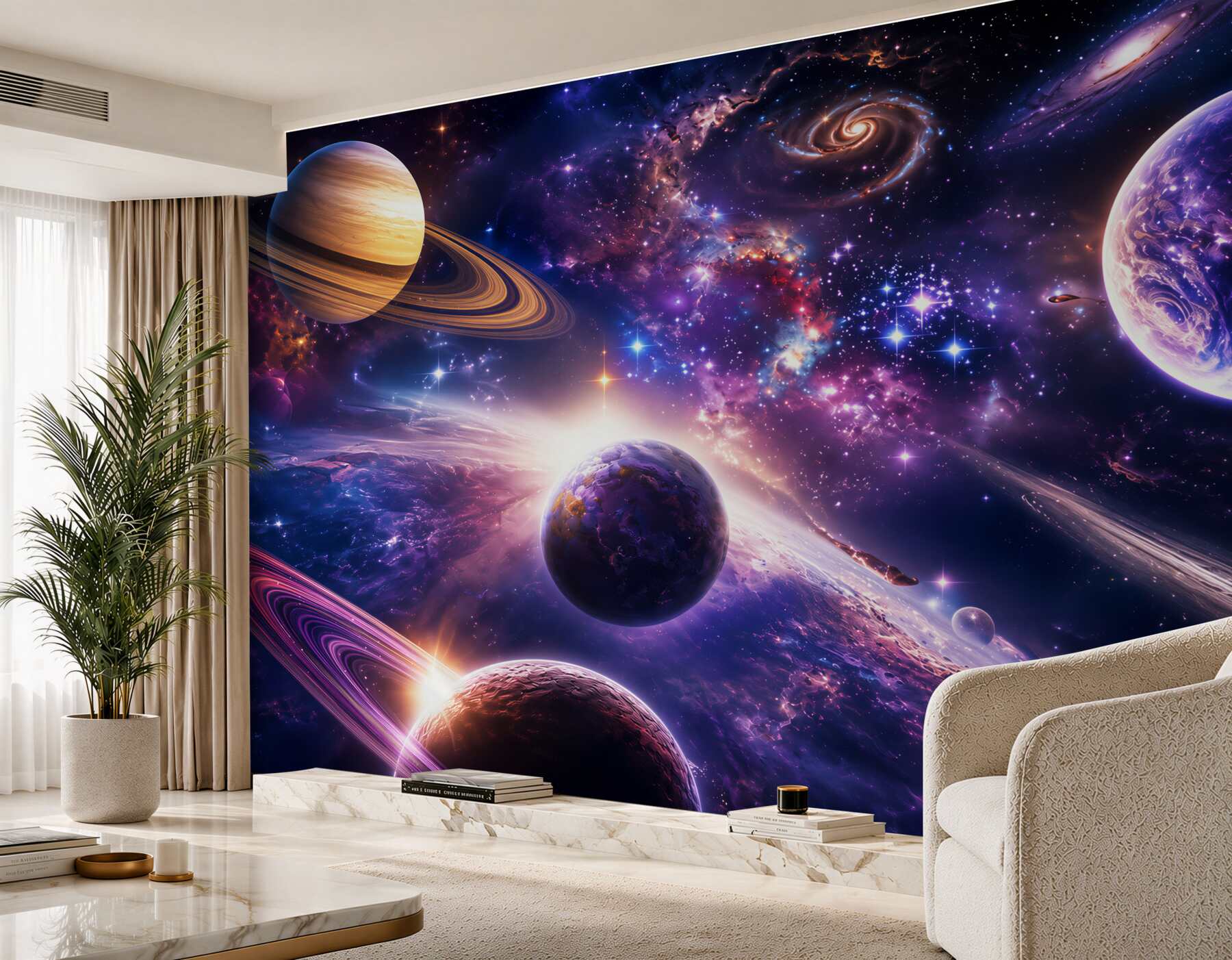 Papier peint Espace lumineux et planètes illimitées
