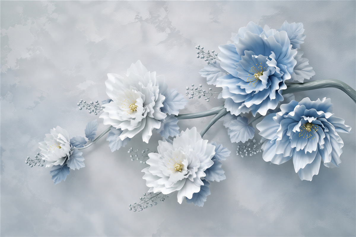 Papier peint Fleurs bleues par un jour brumeux