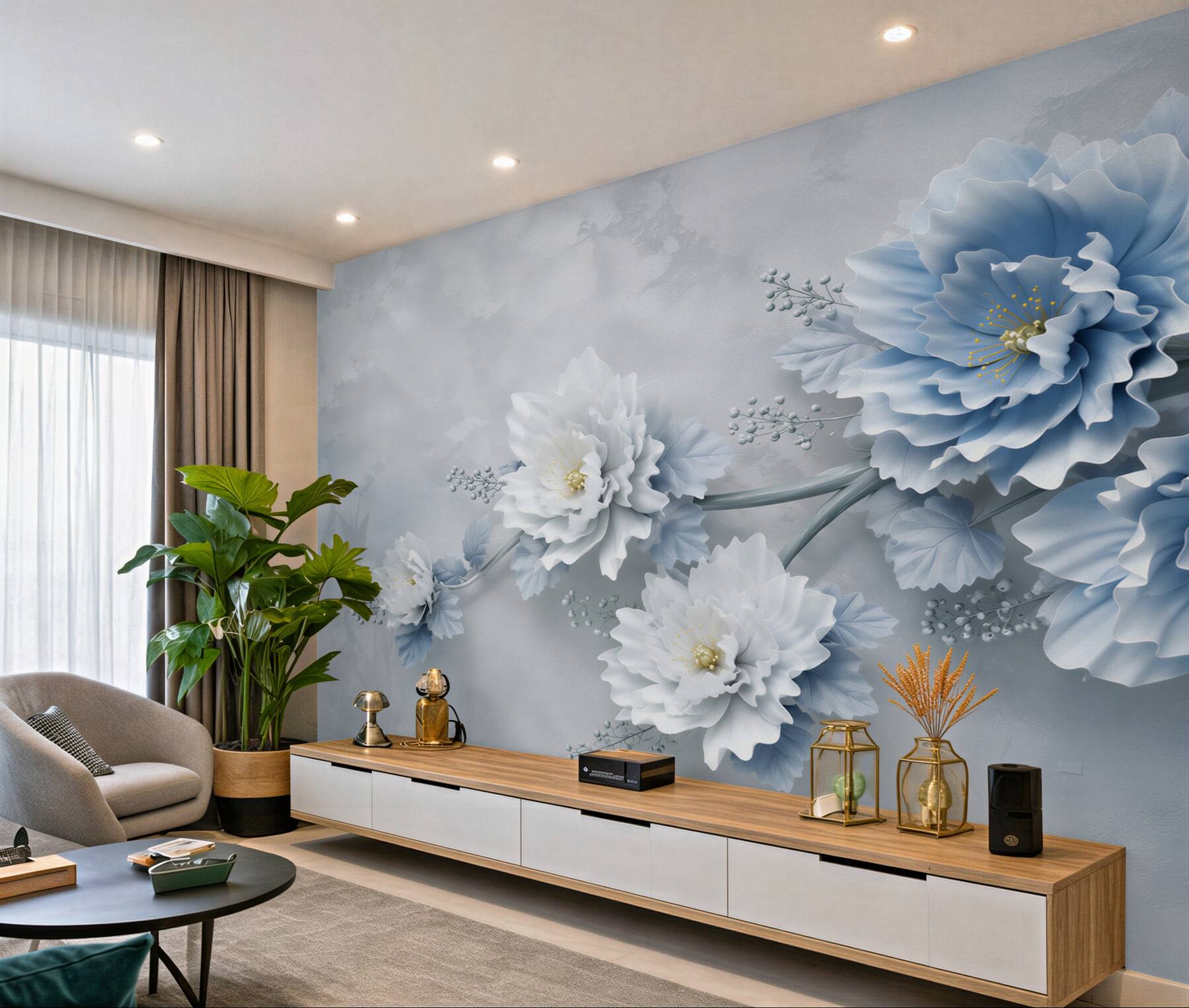 Papier peint Fleurs bleues par un jour brumeux
