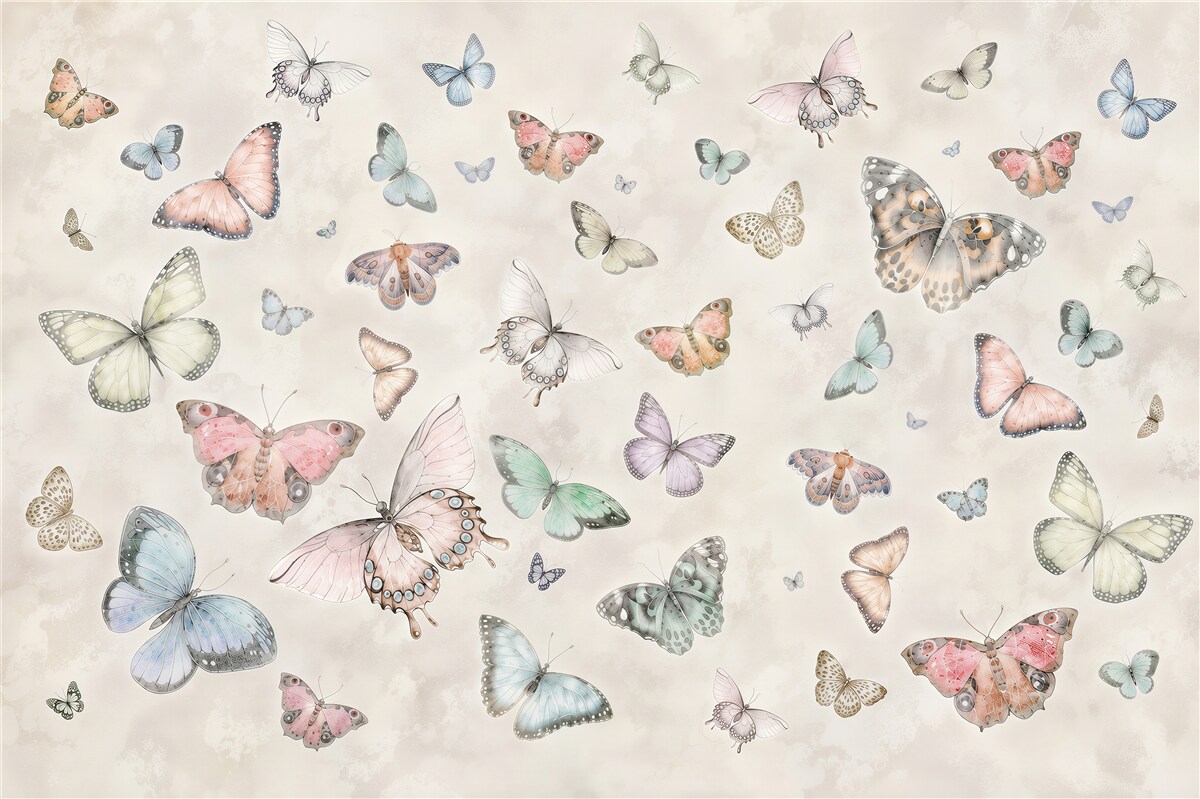 Papier peint Papillons clairs sur fond gris