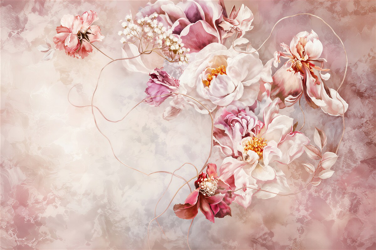 Papier peint fleurs pastel de pivoines sur fond clair romantique
