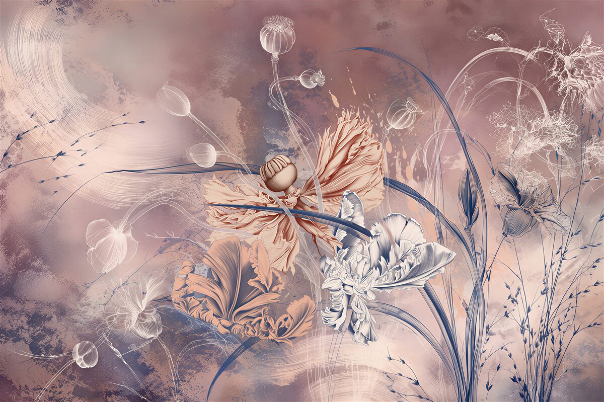Papier peint fleurs artistiques pastel moderne aquarelle