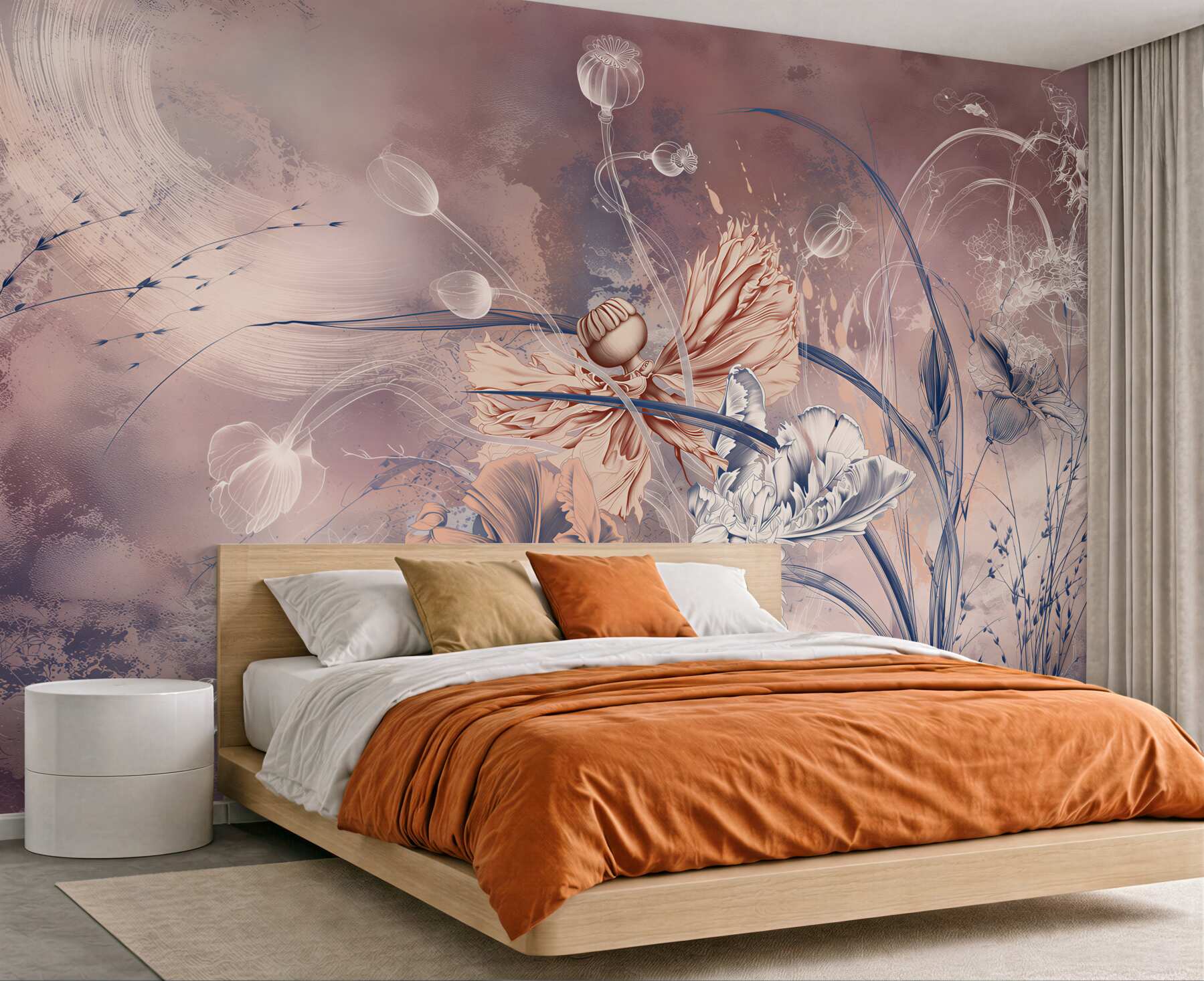 Papier peint fleurs artistiques pastel moderne aquarelle