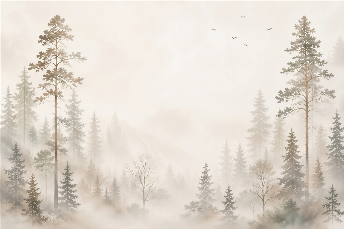 Papier peint forêt dans la brume