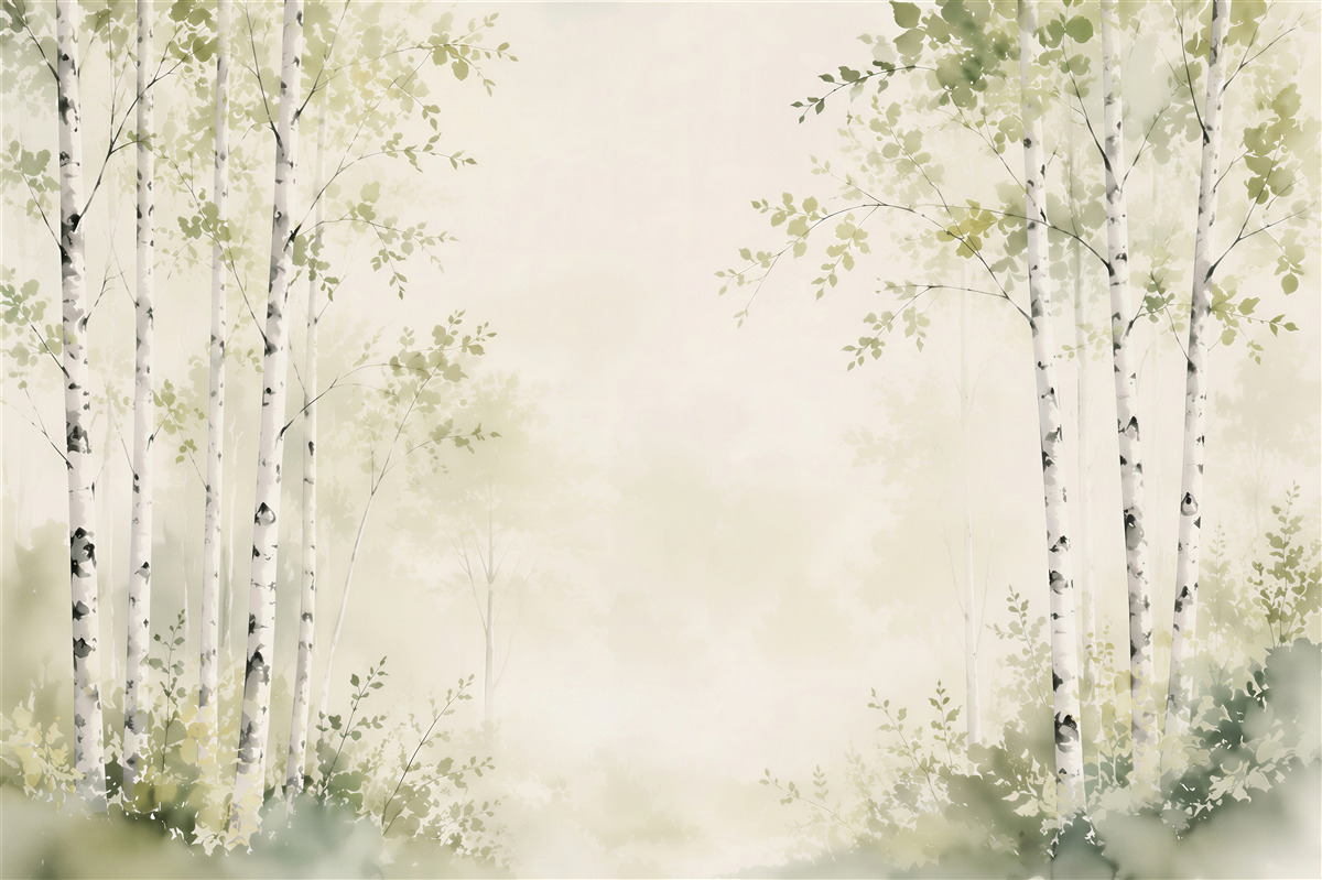 Papier peint Forêt de bouleaux à l'aube
