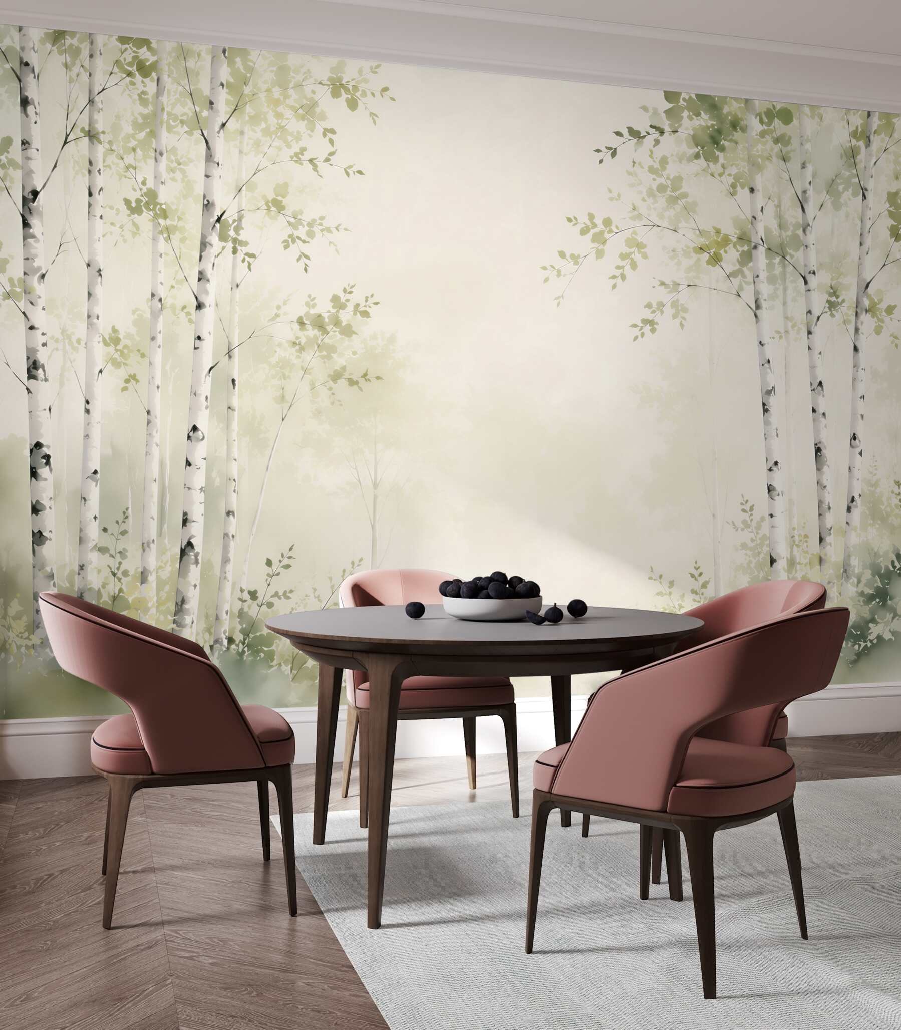 Papier peint Forêt de bouleaux à l'aube