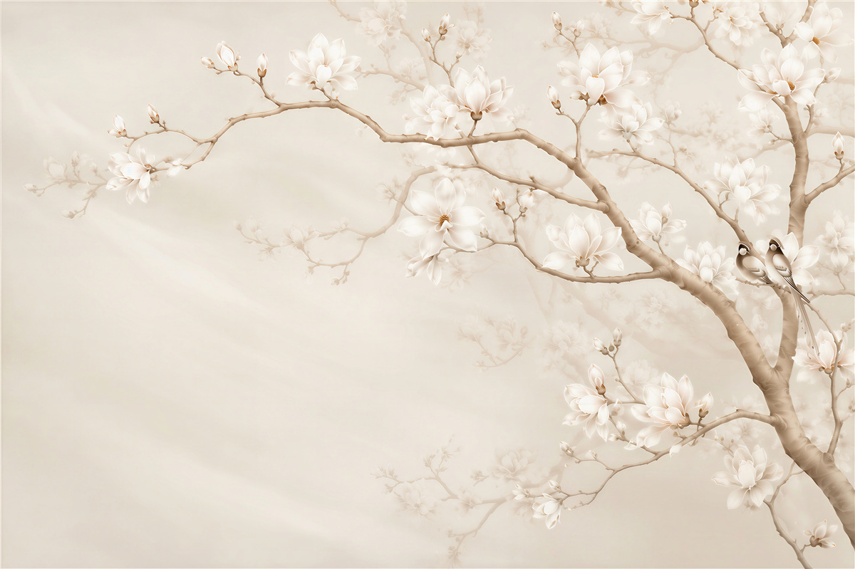 Papier peint Magnolias dans le jardin beige