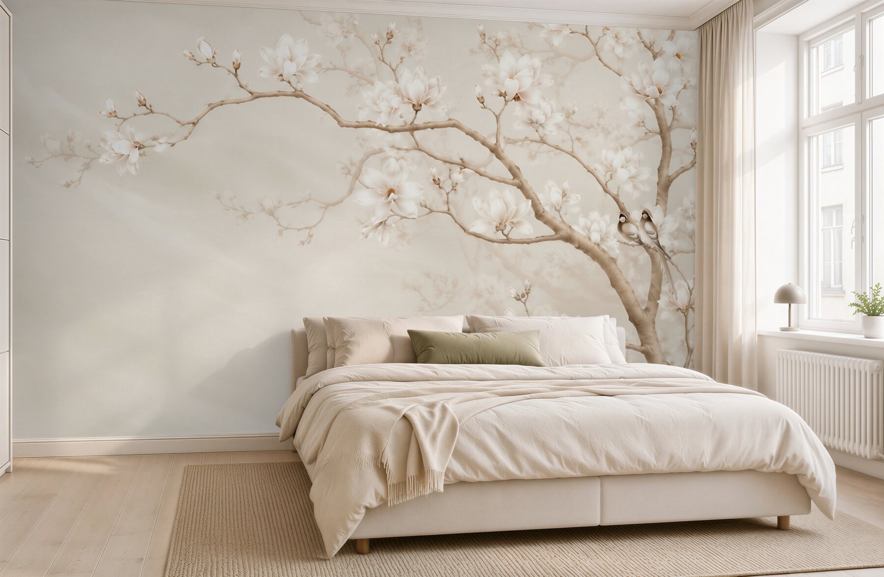Papier peint Magnolias dans le jardin beige