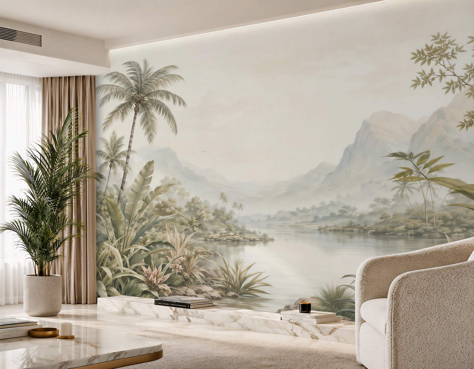 Papier peint Rivière Exotique avec Montagnes