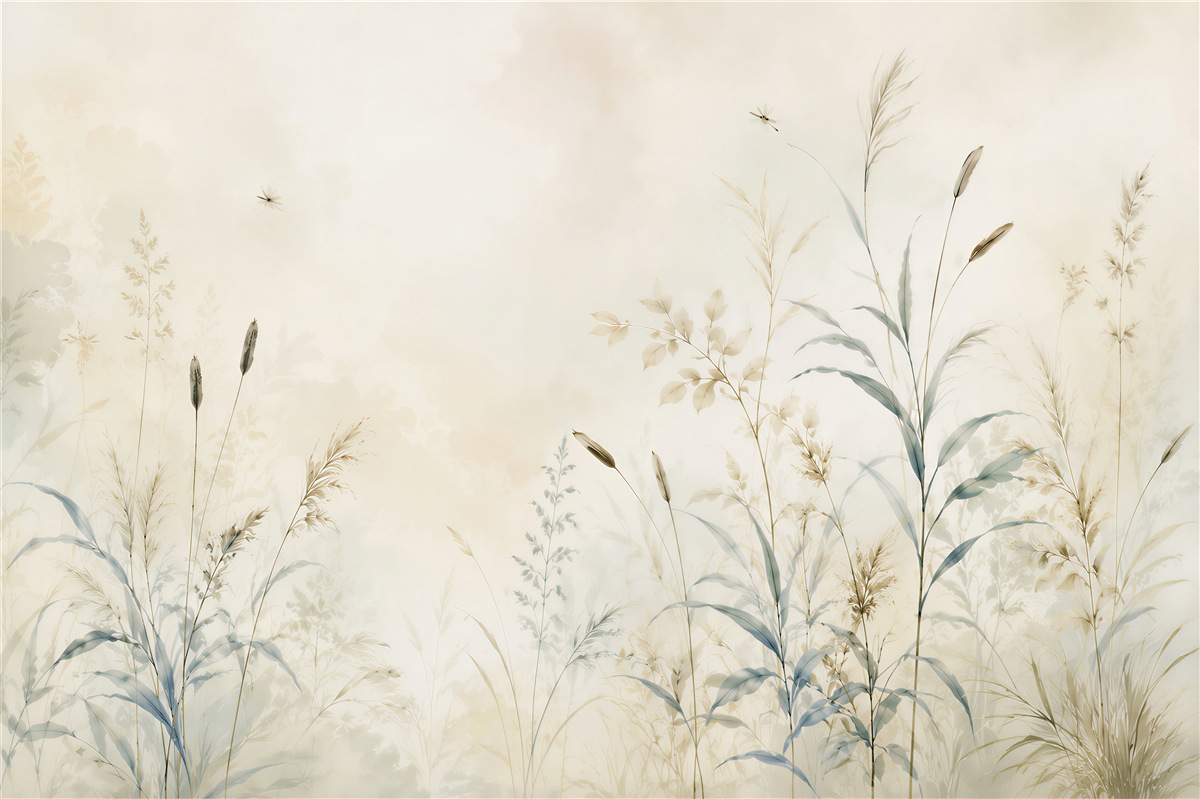 Papier peint Herbes aquarelles subtiles