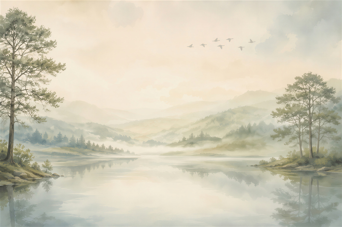 Papier peint Lac brumeux dans les montagnes