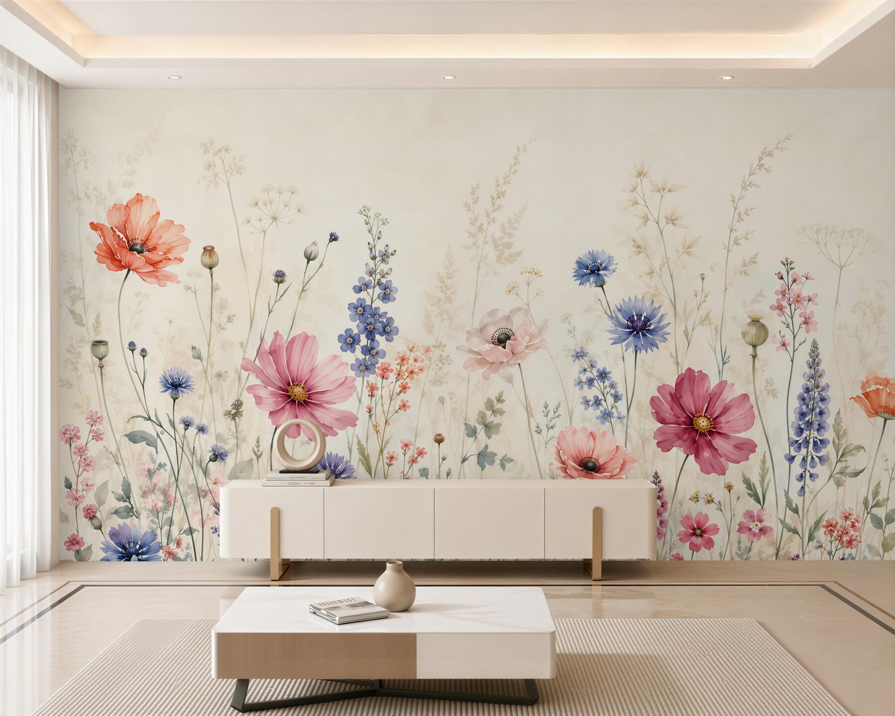 Papier peint Prairie avec des fleurs