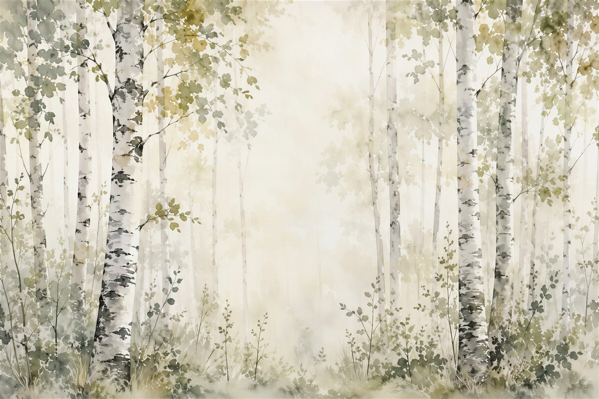 Papier peint Paysage de bouleaux en aquarelle
