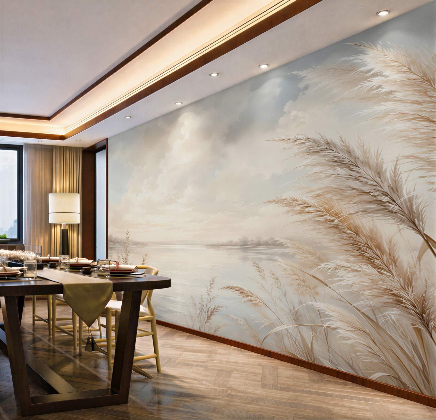Papier peint Prairie enchanteresse au bord du lac
