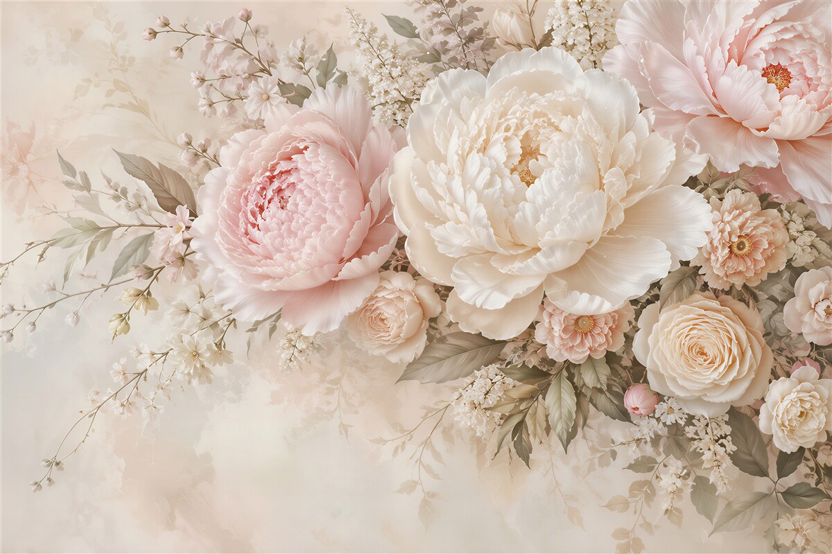Papier peint Pivoines romantiques en teintes délicates