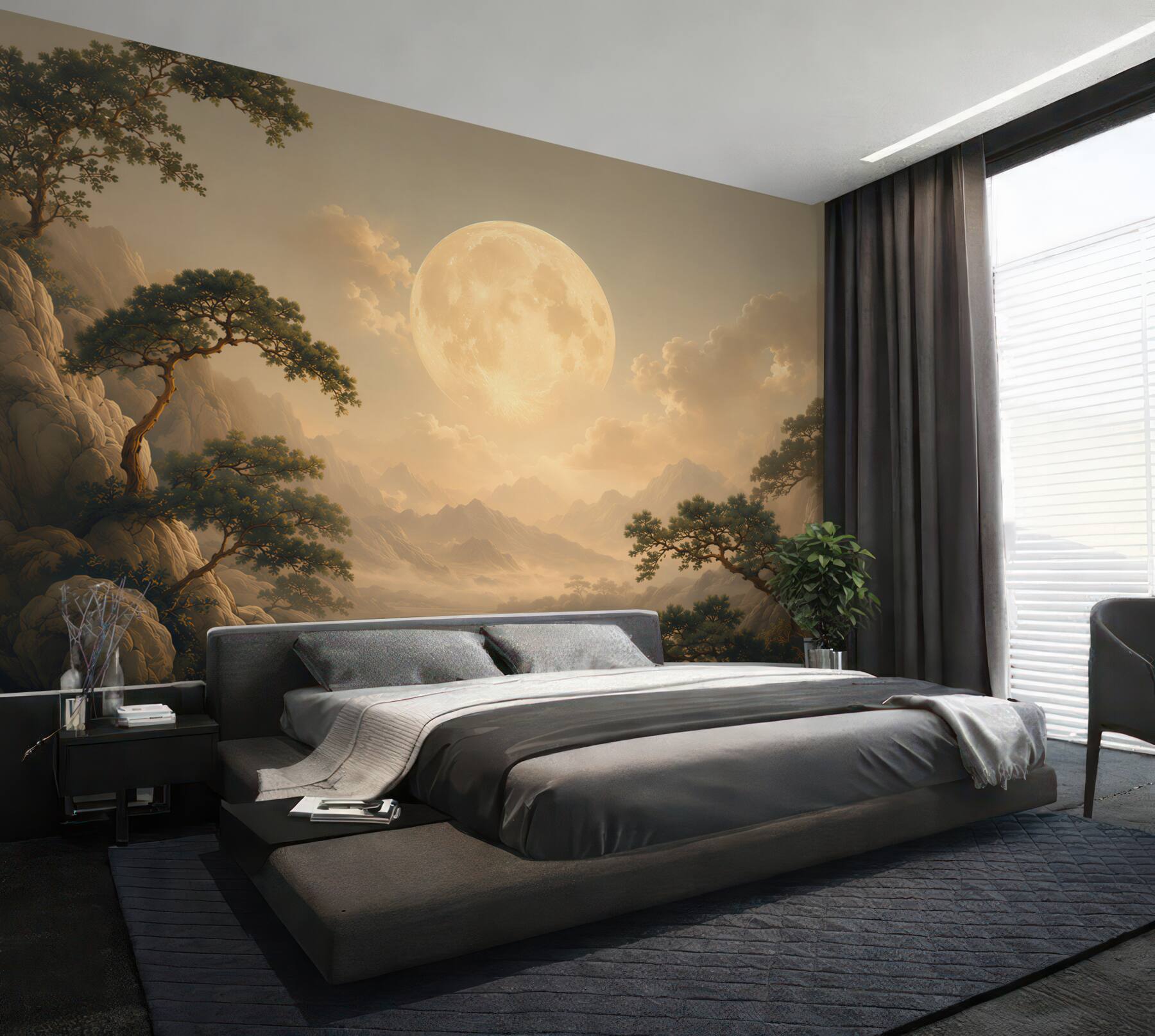 Papier peint Paysage nocturne avec pleine lune