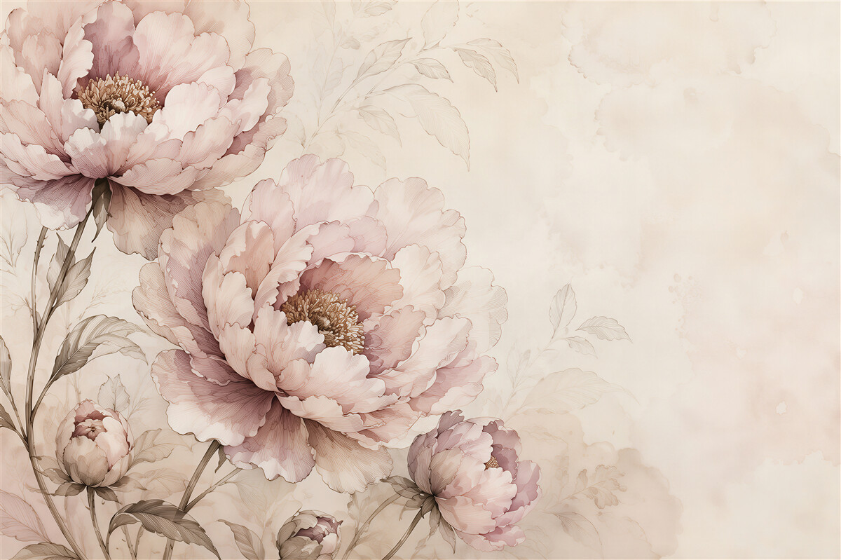 Papier peint Pivoines élégantes aquarelle