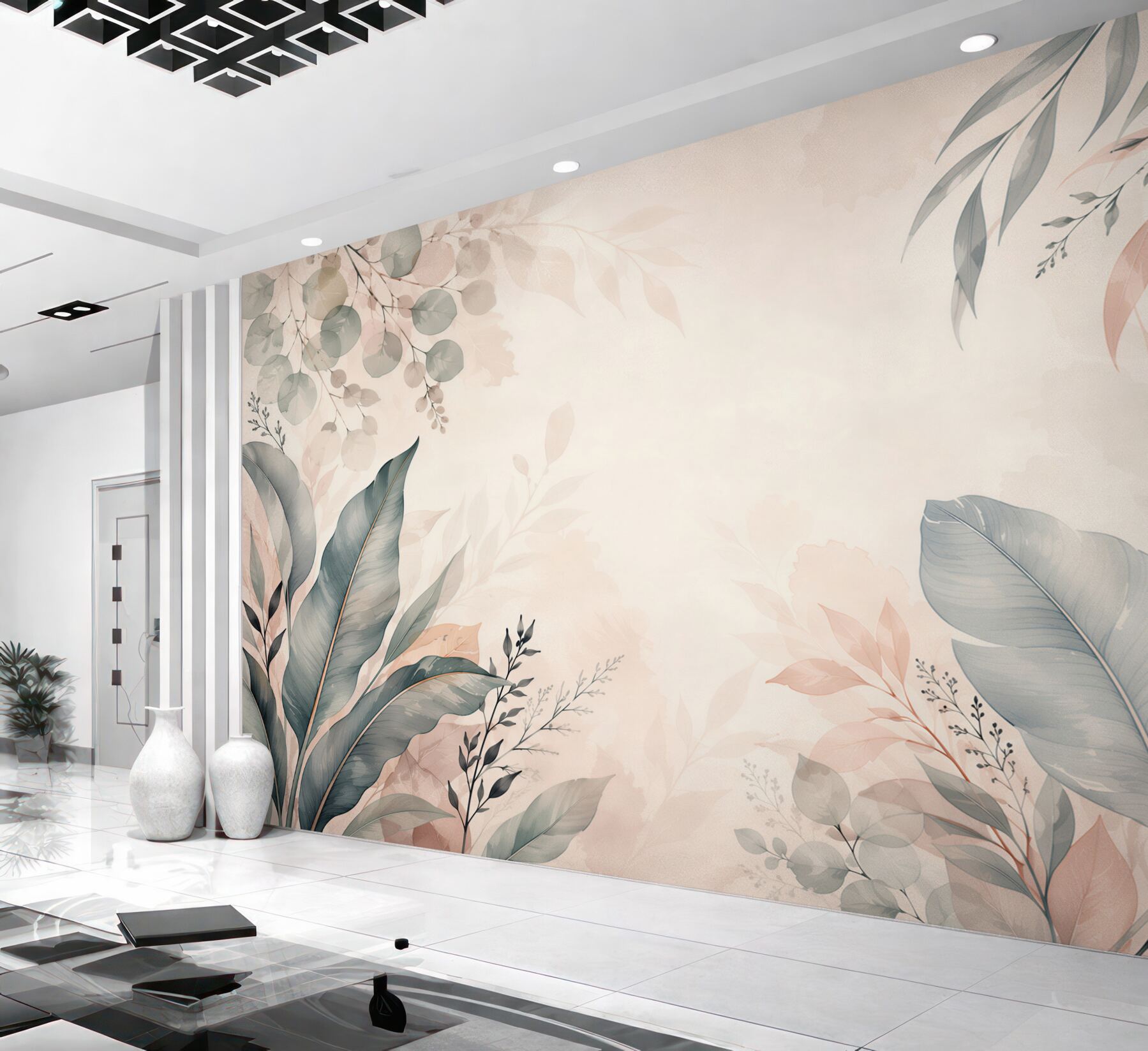 Papier peint Motif subtil de feuilles aquarelle