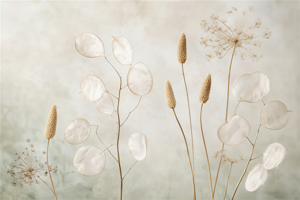 Papier peint Fleurs séchées délicates sur fond