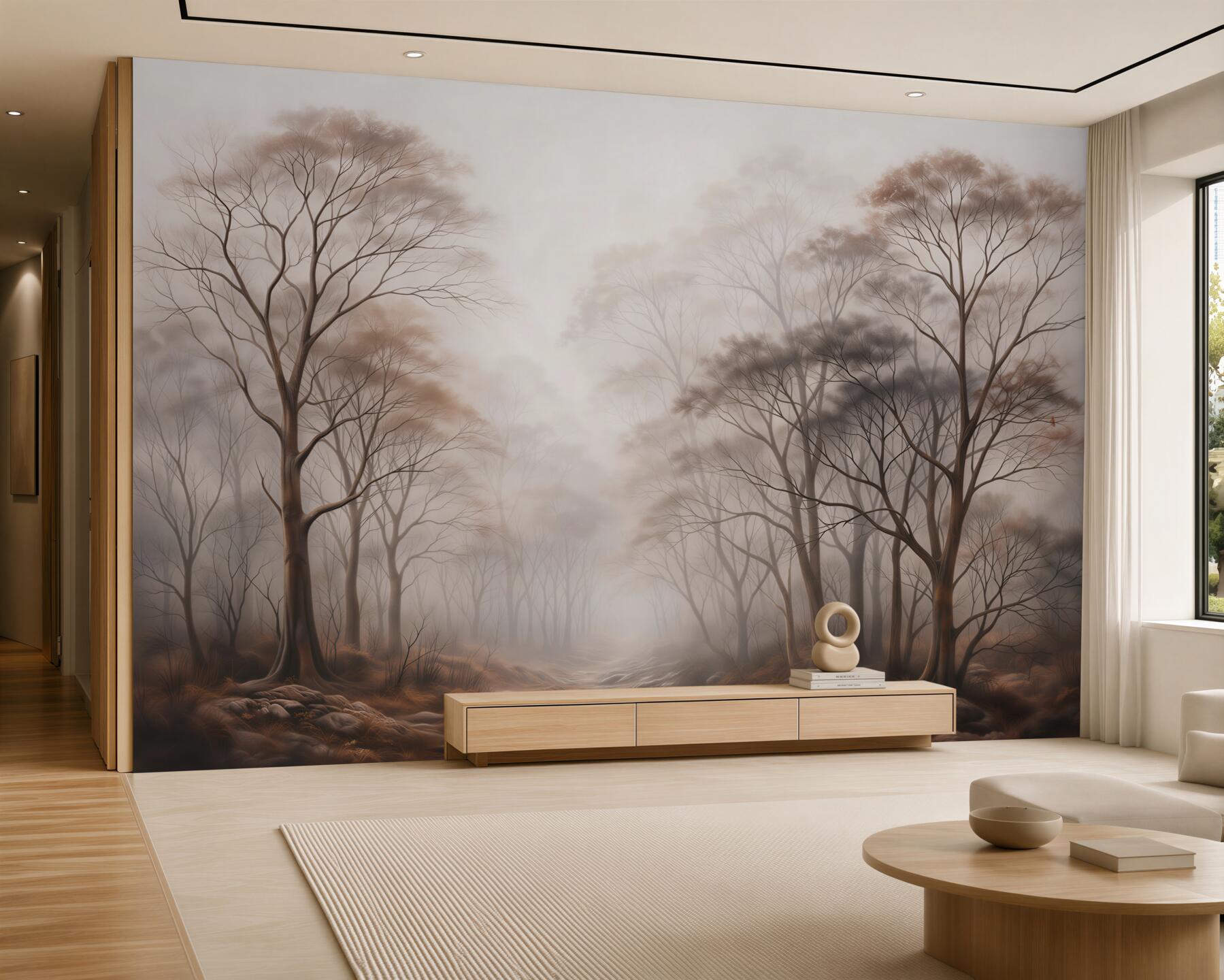 Papier peint Forêt mystérieuse dans le brouillard