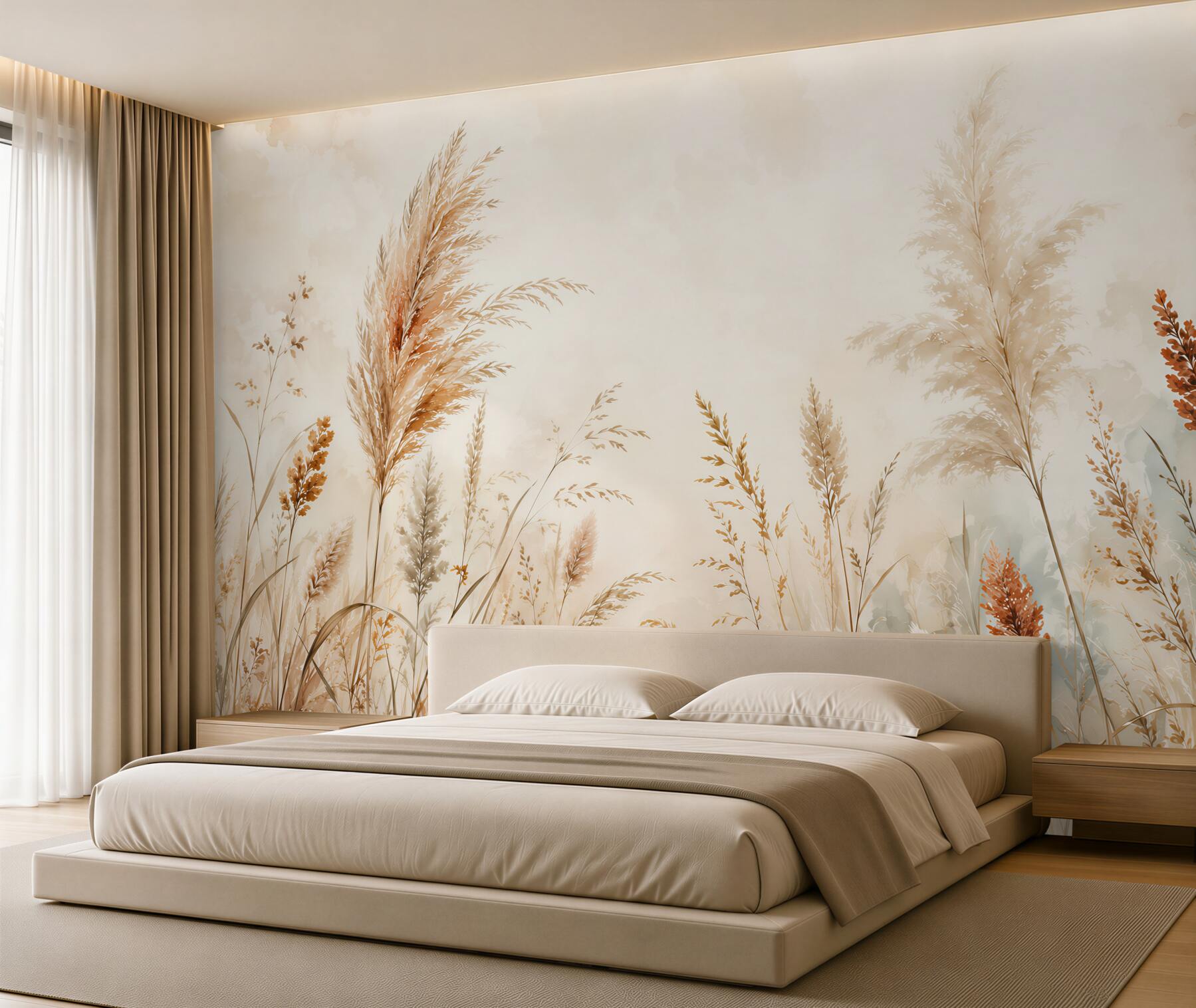 Papier peint Prairie Romantique en Beige