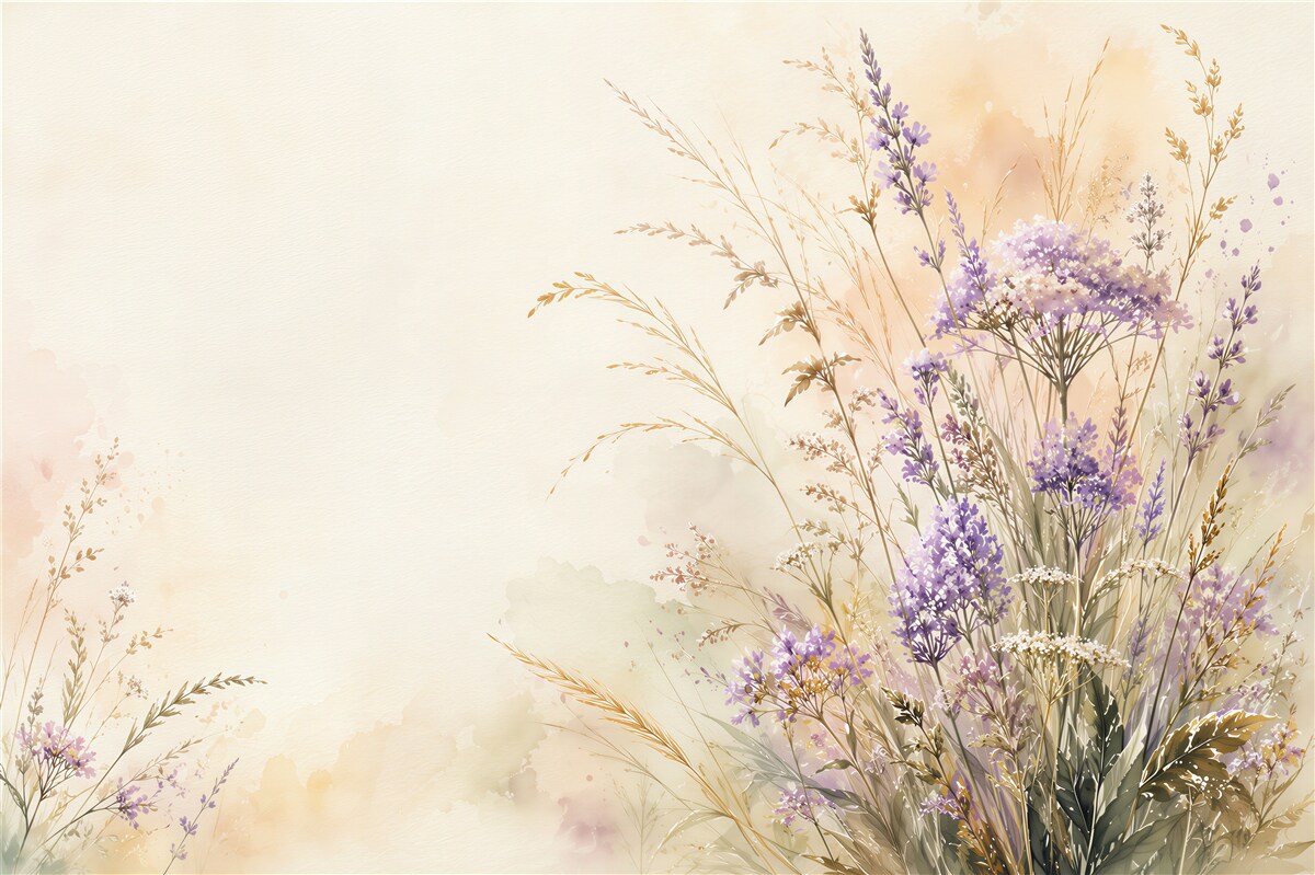 Papier peint Prairie Lavande et Marguerites Aquarelle