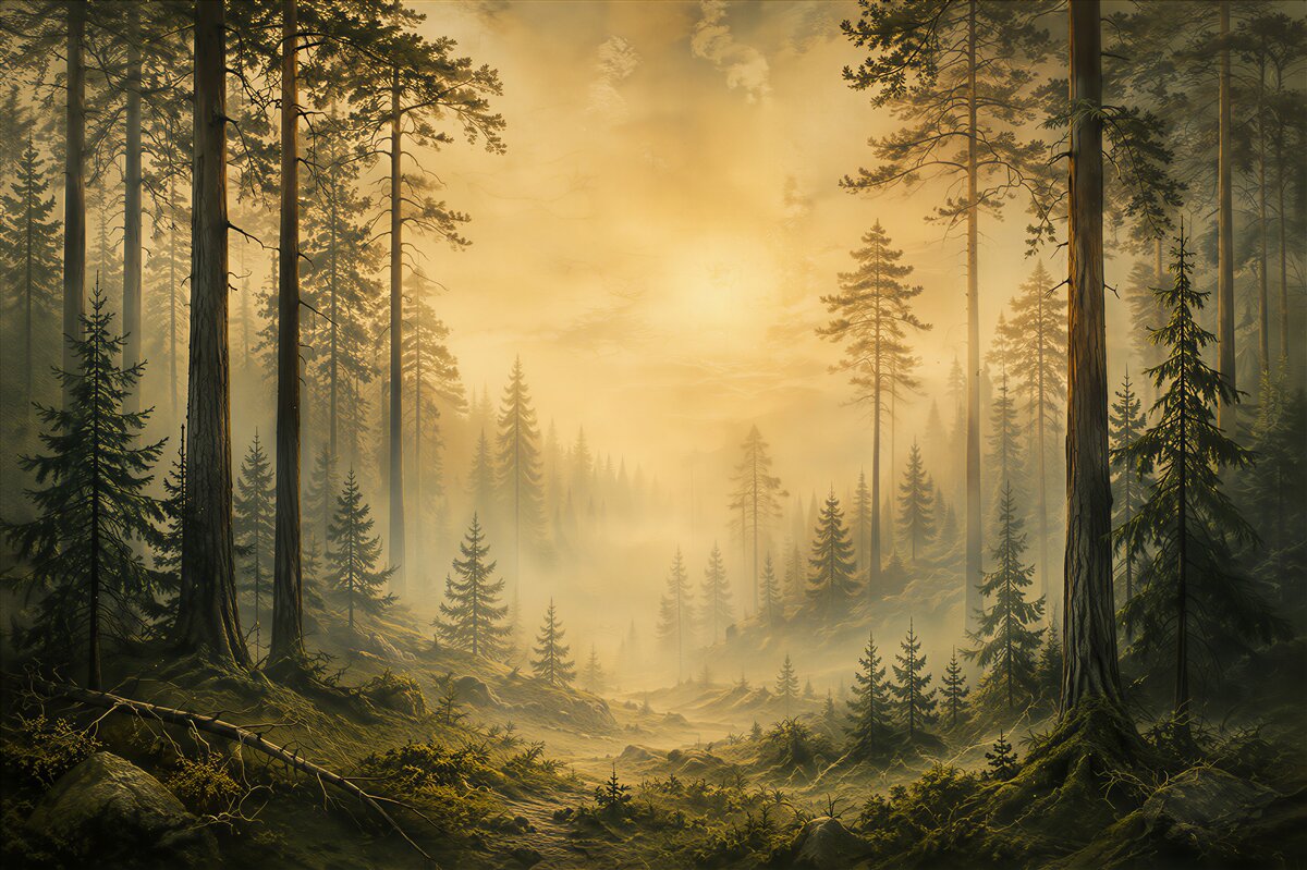 Papier peint Matin Forestier dans le Brouillard