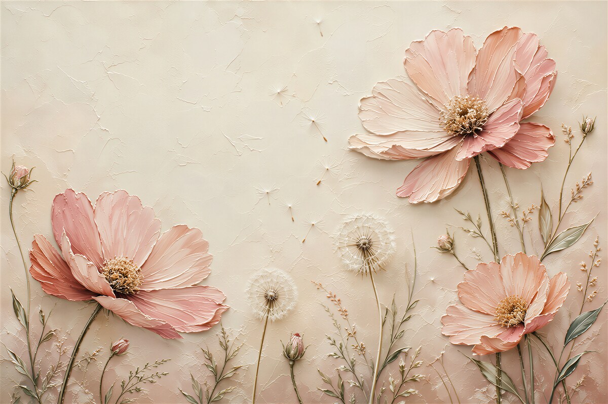 Papier peint Fleurs Roses et Pissenlits