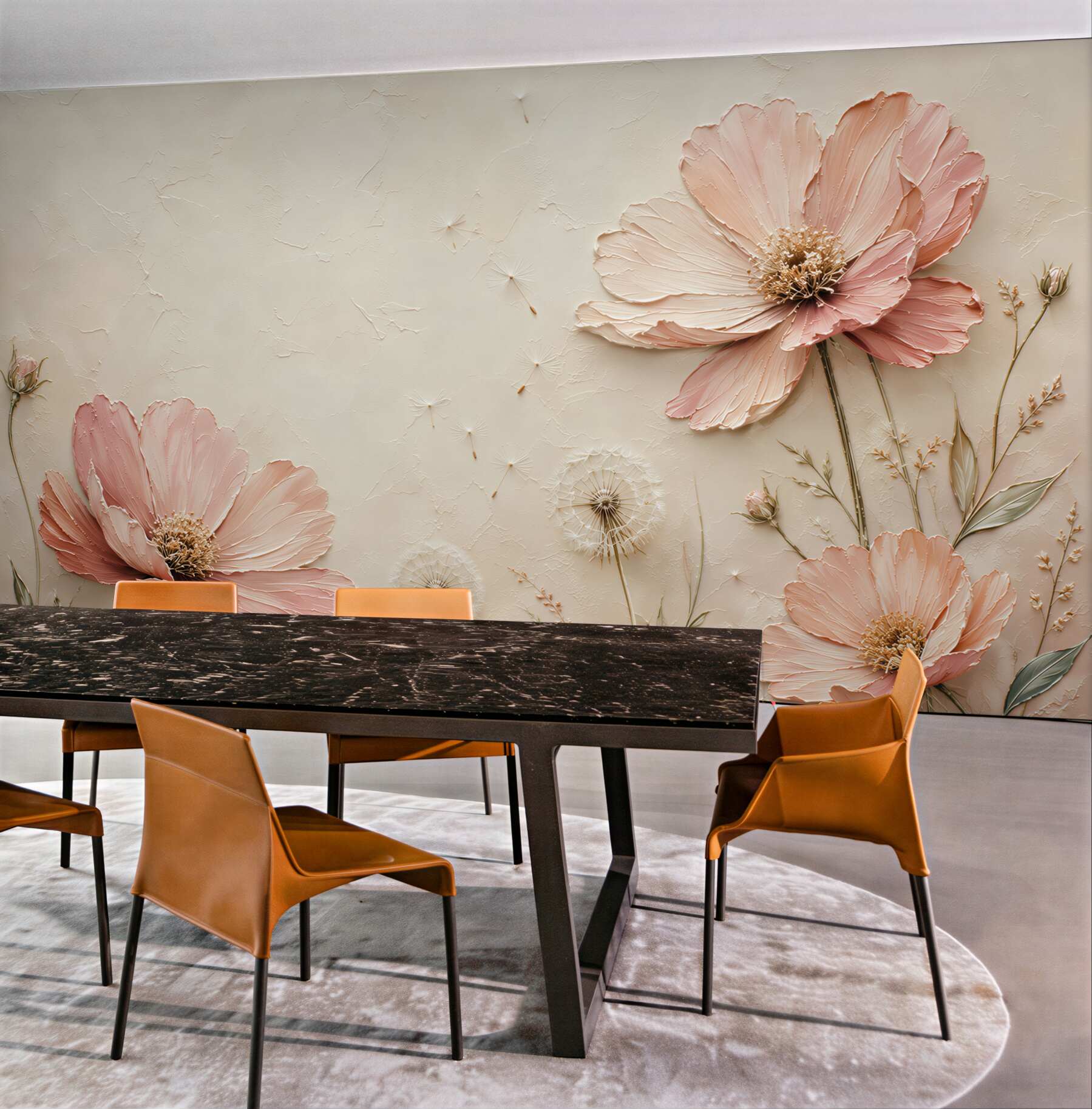 Papier peint Fleurs Roses et Pissenlits