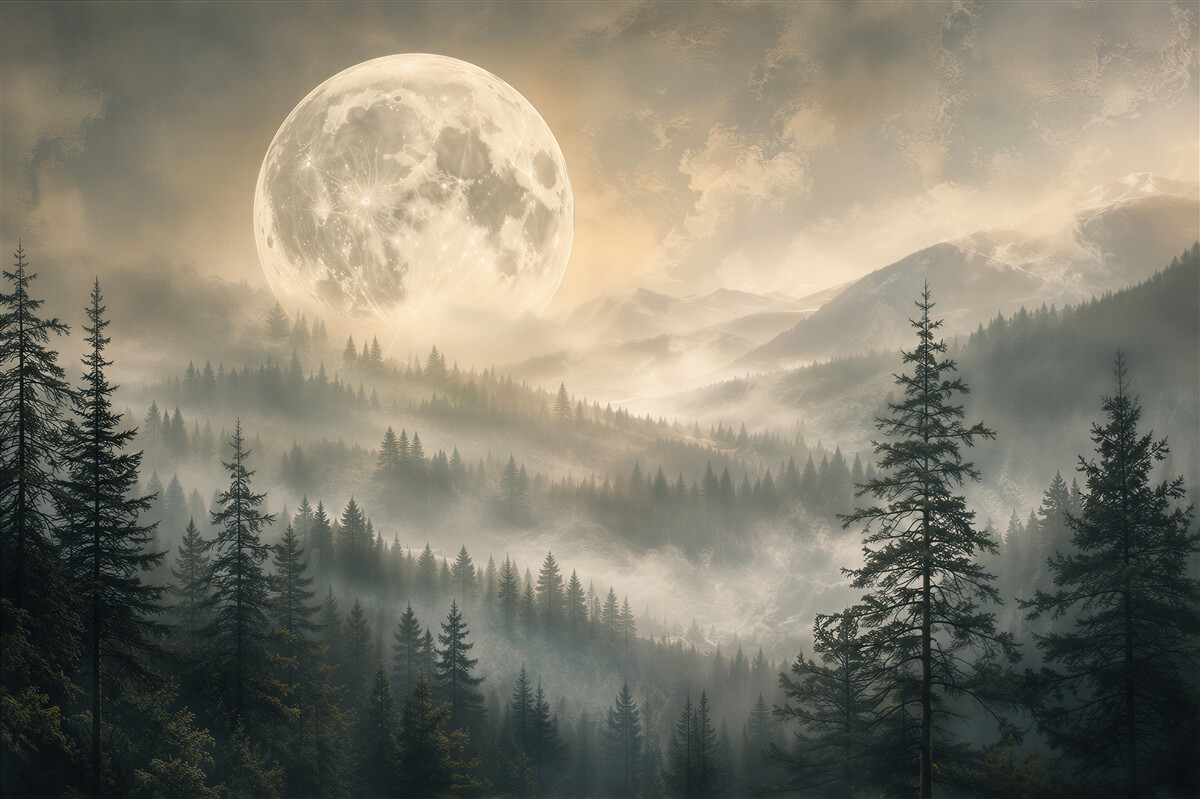 Papier peint Lune Magique au-dessus des Montagnes